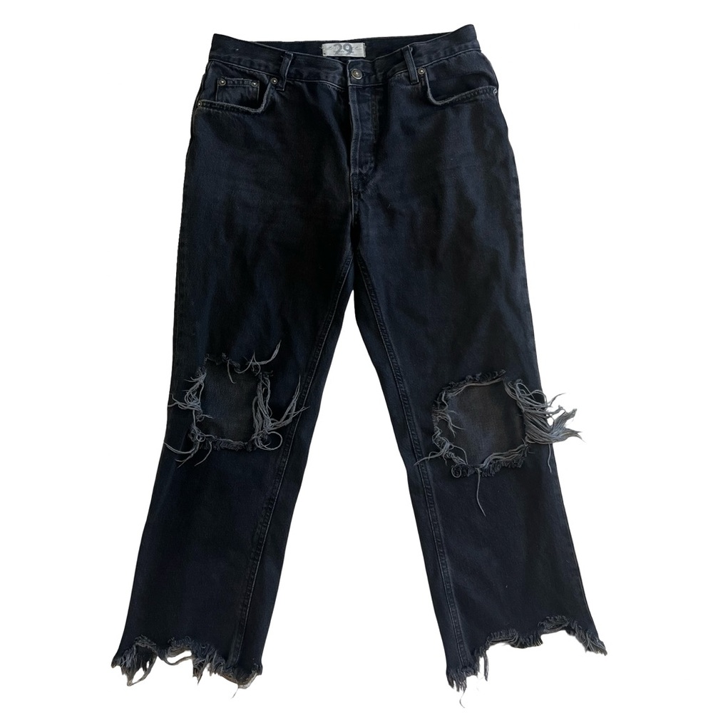 We The FREE PEOPLE Maggie Mid Rise Straight Leg Distressed Denim Black 29 - Picture 7 of 11